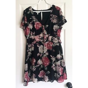 Maurices Chiffon Black Floral  Dress - Size Large